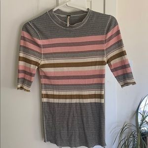 Mockneck free people striped ribbed top